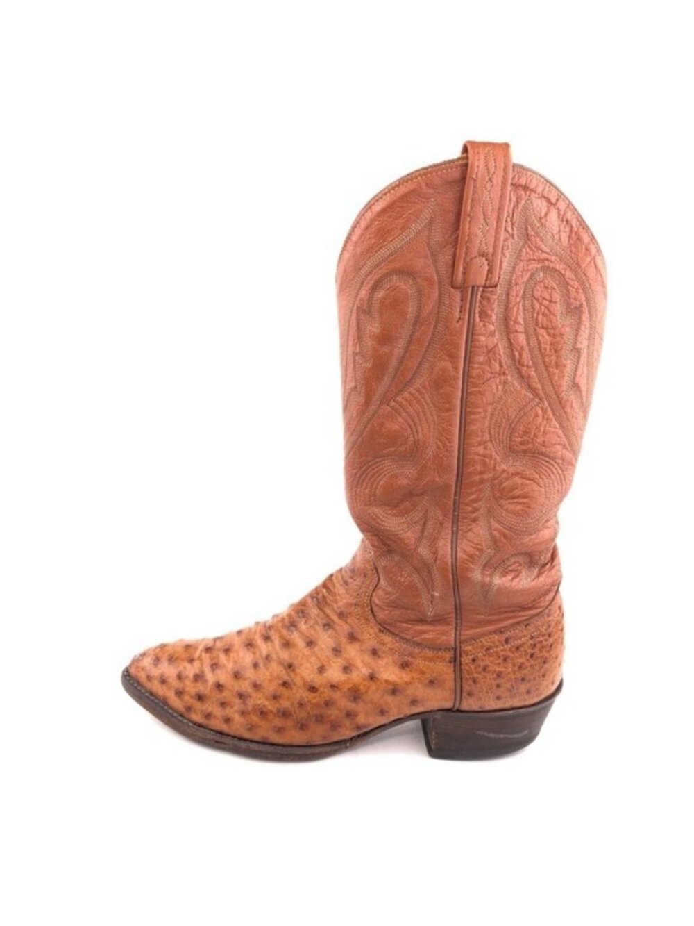 J. Chisholm Exotic Full Quill Ostrich Brown Leather Western Boots 7.5D